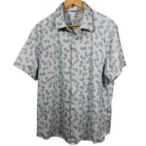 STONE ROSE Men’s Bicycle Print Short Sleeve Button Down Shirt White Size 2XL